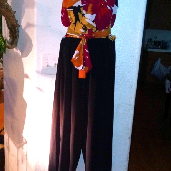 Floral print black pant jump suit - Picture 1 of 2